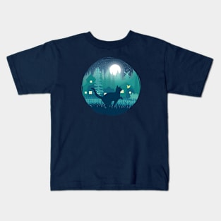 Night cat landscape Kids T-Shirt